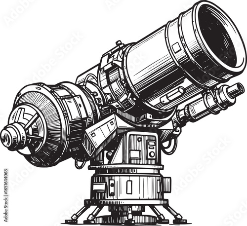 Detailed black and white sketch of an advanced astronomical obse