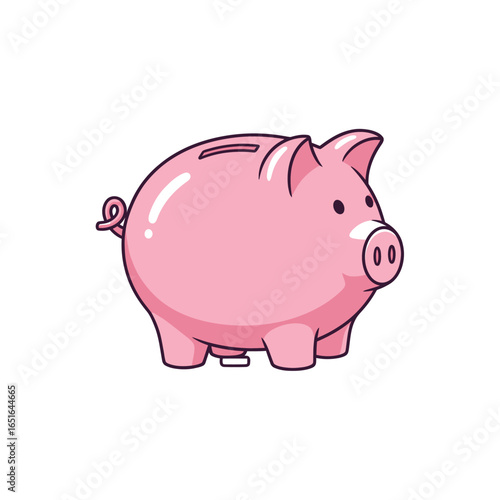 A cute pink cartoon piggy bank with a coin slot, representing personal finance, savings, and investment.