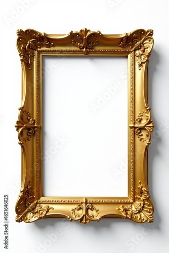 Elegant ornate gold photo frame isolated on white , picture frame, ornate