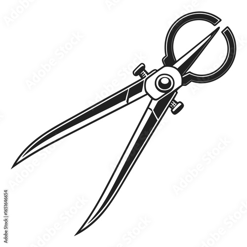 Black Silhouette of Open Calipers on White Background measuring tool