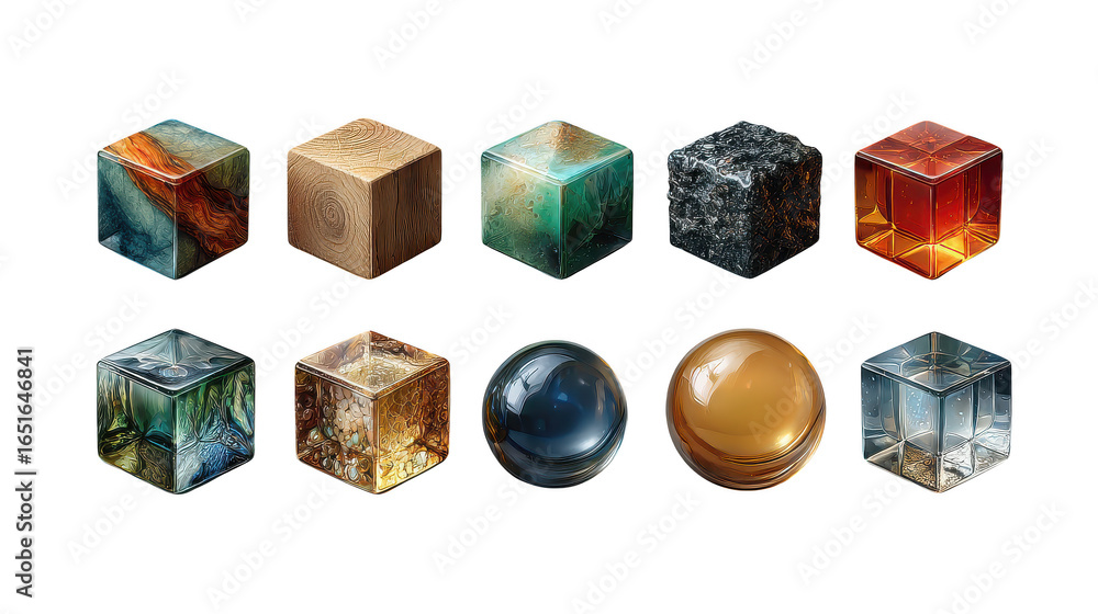 Obraz premium Collection of colorful glass cubes and spheres