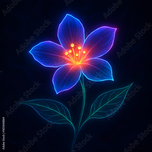 Neon Jasmine Flower Artwork – Luminous Glowing Petals on Black Background