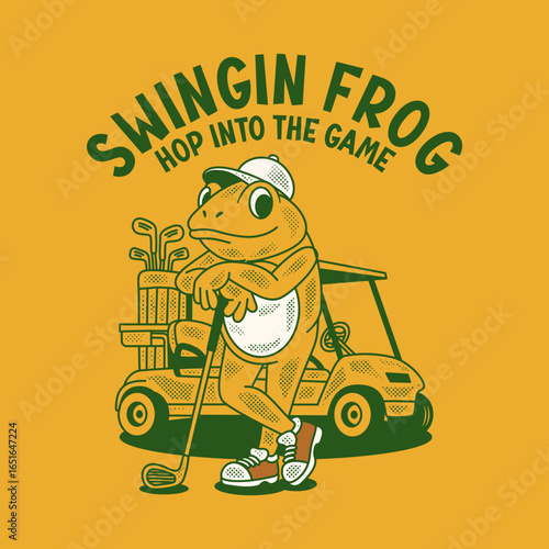 Frog golf cute cool cartoon vector hand drawn