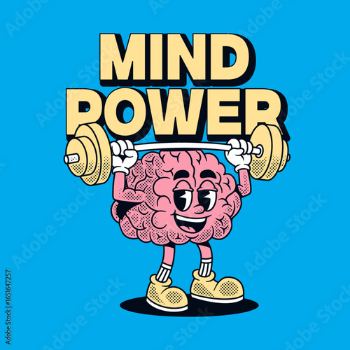 Mind power brain cute cool cartoon vector hand drawn