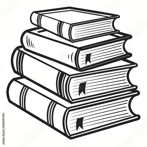 Stack of Four Hardcover Books with Decorative Spines and Bookmarks reading literature