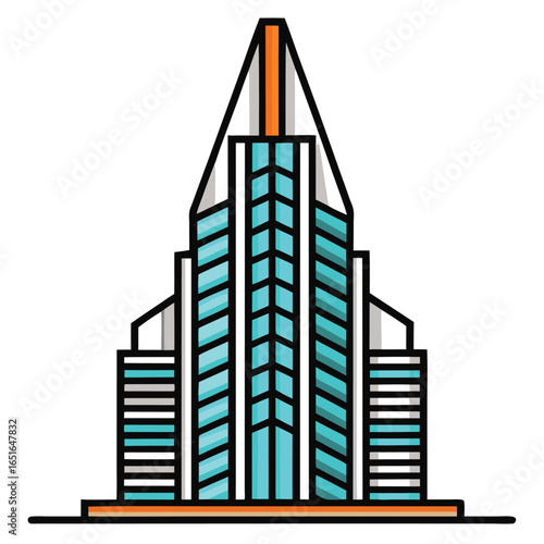 Colorful Geometric Skyscraper With Blue Glass Facade building architecture