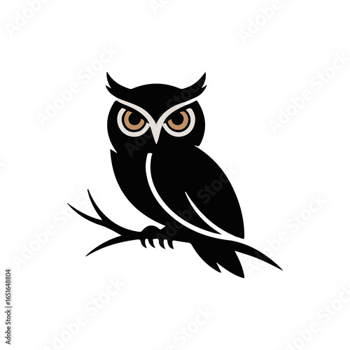 Owl silhouette vector illustration, great horned owl silhouette icon on white background.