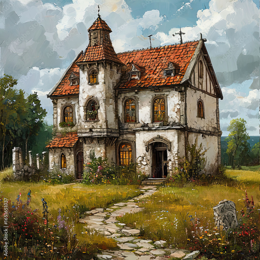 Obraz premium An old mysterious house. Retro urban landscape.