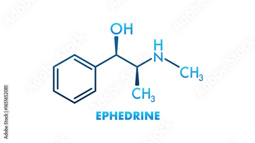 Ephedrine chemical structure rotating on white and green screen