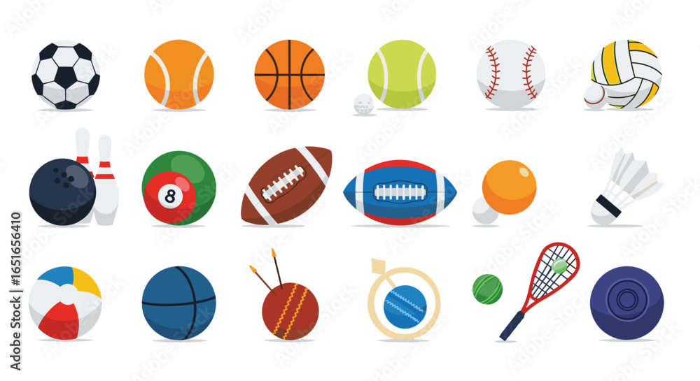Fototapeta premium Collection of various sport balls and equipment on a white background
