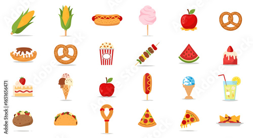 A collection of various tasty and colorful food items arranged neatly
