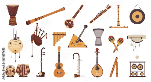 Illustration showcasing a diverse collection of various musical instruments