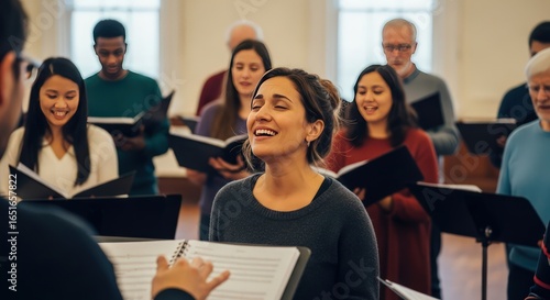 Diverse Choir Singing with Passion and Joy, Music Ensemble Performance