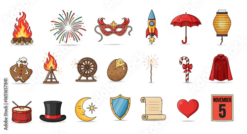 Collection of various cartoon style illustrations of different objects