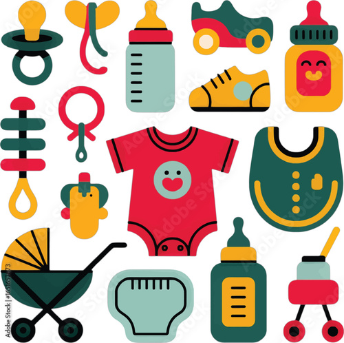 Baby Essentials Collection With Pacifier Bottles Bibs And Stroller infant newborn