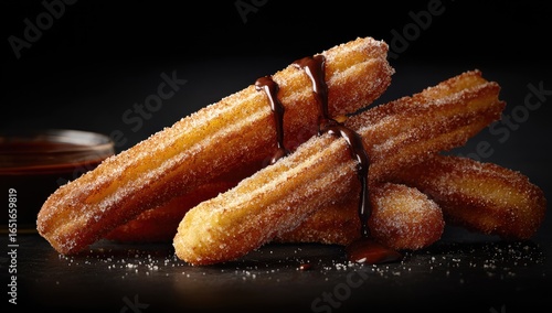 Golden, sugared churros drizzled with dark chocolate