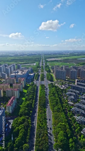 4K real time Aerial view of Dishui Lake, Lingang section of Shanghai Pilot Free Trade Zone,Pudong New District,Shanghai, China.