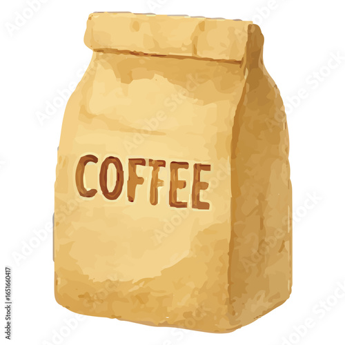 Watercolor coffee bag illustration retro packaging design