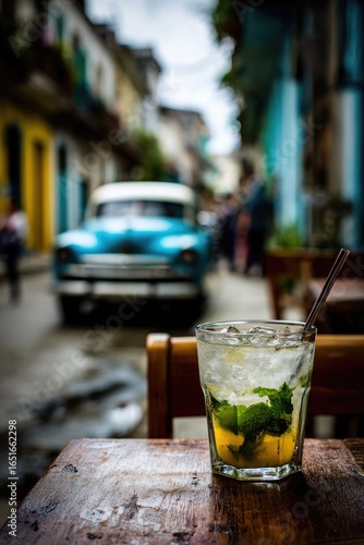 Cuban Mojito on street cafe table