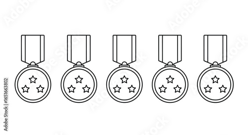 Illustration of five star medals isolated on white background