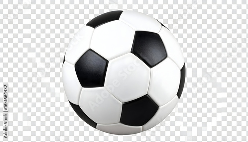 Classic Soccer Ball Isolated on Transparent Background Showcasing Black And White Hexagonal Panels