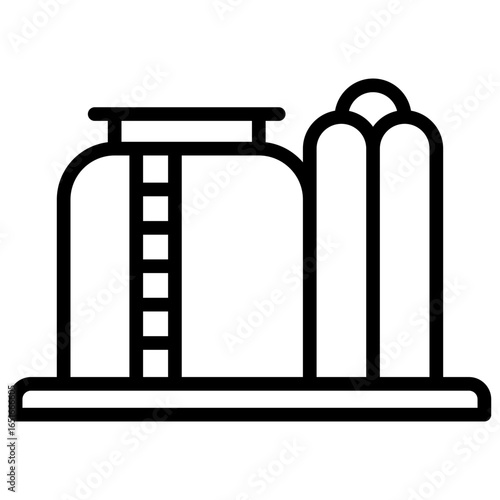 Icon of oil refineries, petrochemical plants, or bulk storage facilities depict stages in the energy supply chain, from production to storage.