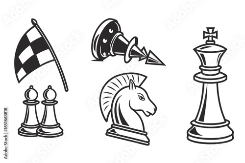 Chess game pieces with flag isolated on white background in vector format