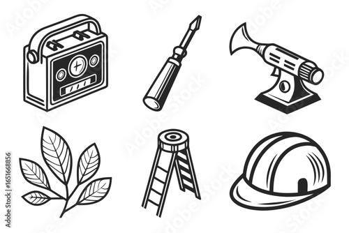 Illustration of various construction and repair tools isolated on white background