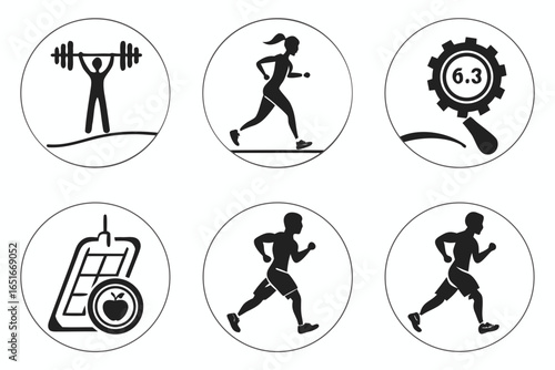 Fitness and sport icons set with healthy lifestyle and exercise elements