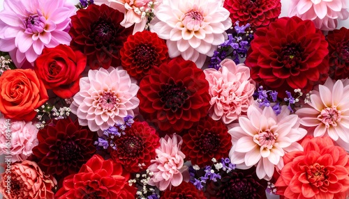 Wallpaper Mural Red  Pink Dahlia Flower Bouquet. Torontodigital.ca