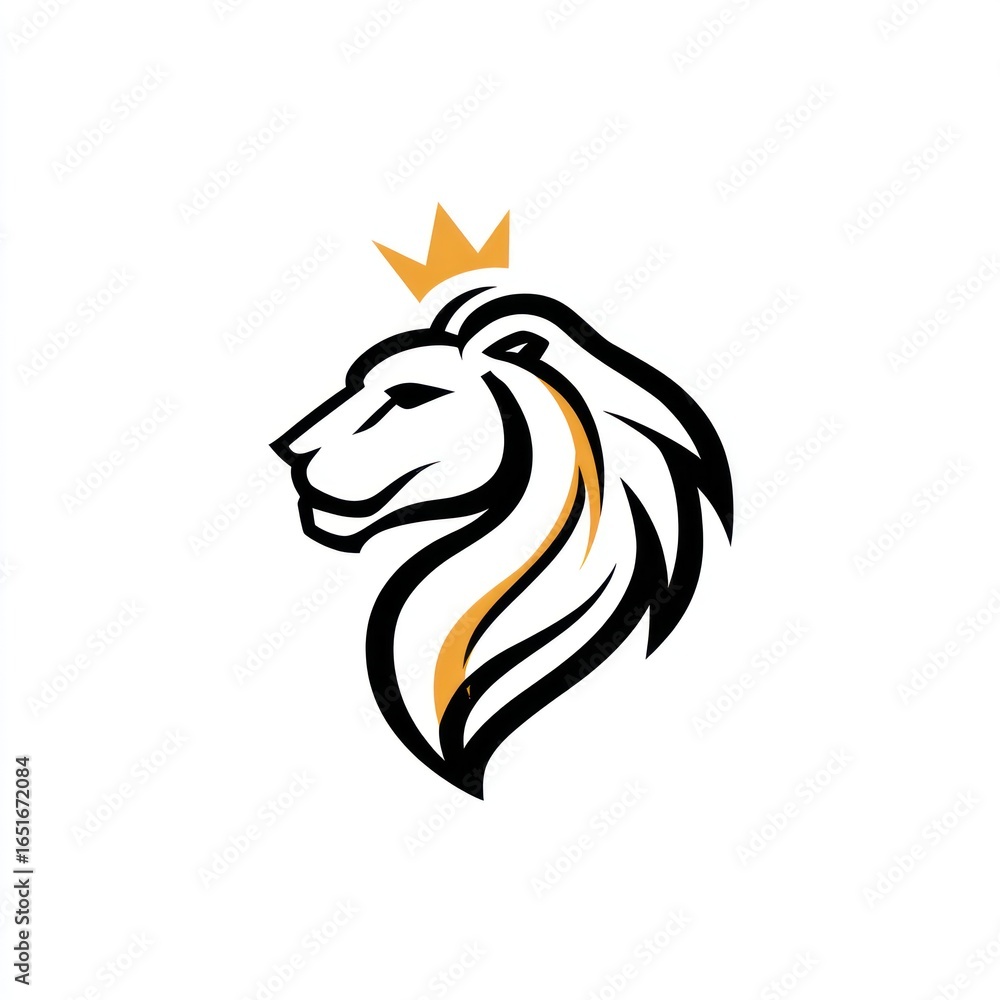 Fototapeta premium Lion profile outline crowned in gold. Courageous and bold animal