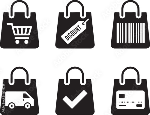 Shopping bags with retail and payment icons shopping cart discount