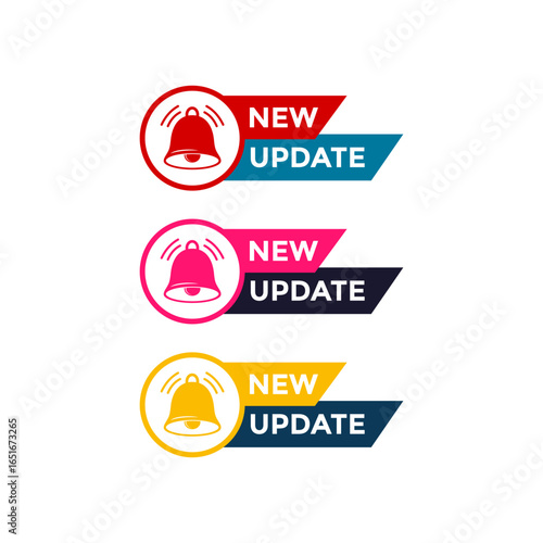 New Update banners with a ringing bell icon logo. Suitable  for websites, mobile applications, and social media platforms to announce ne