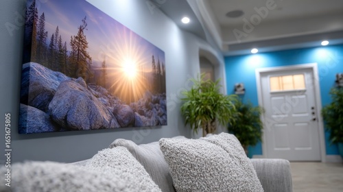 Stunning landscape artwork displayed on a wall above a sofa Wall Art Canvas Print