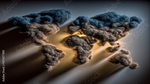 Wallpaper Mural World map shaped from wool clouds illuminated by glowing light global geography Torontodigital.ca