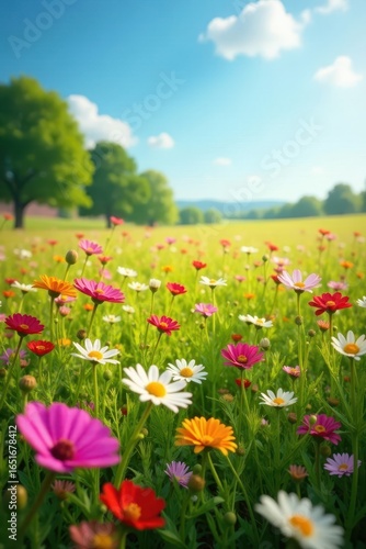 Vibrant wildflowers carpet sun-drenched field , golden, sun, plants