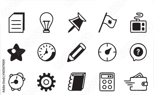 Minimal Mobile App Icons Silhouette on White Background