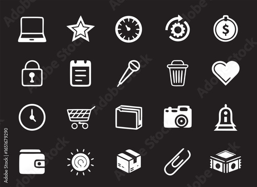 Minimal Mobile App Icons Silhouette on White Background