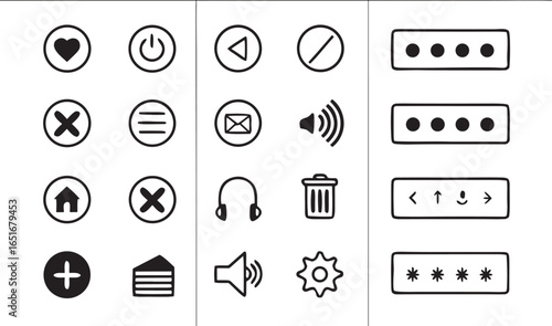 Minimal Mobile App Icons Silhouette on White Background