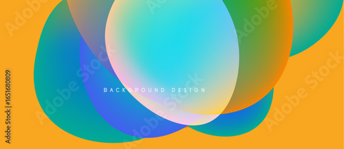 Abstract colorful overlapping circles create vibrant background. Yellow backdrop enhances visual appeal, modern design element.