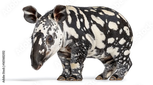 Adorable Young Tapir with Distinctive Spotted Coat on White Background.