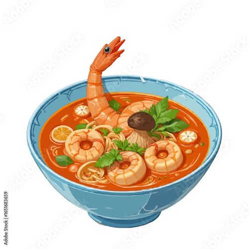 Vector illustration shrimp and tomato sauce