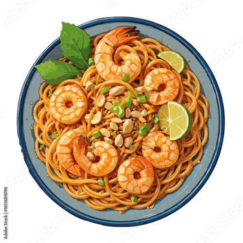 Ilustrasi vector spaghetti with shrimps