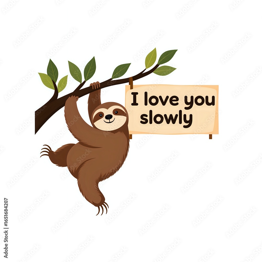 Obraz premium Adorable sloth holding a charming message of love