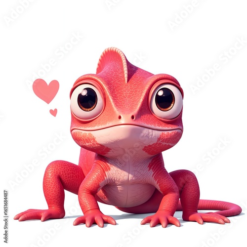Adorable pink chameleon with heartwarming expression