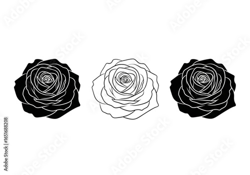 A bouquet of vintage black and white roses creates a seamless floral pattern of elegant beauty and romance