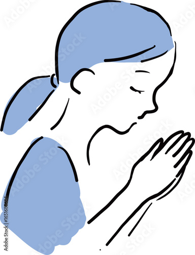 Praying Woman Illustration (Blue Tones, Simple Line Art)
