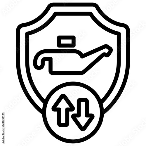 The icon indicates protection or security of stock against price changes or market volatility, while the oil can is a product that is protected against price fluctuations.