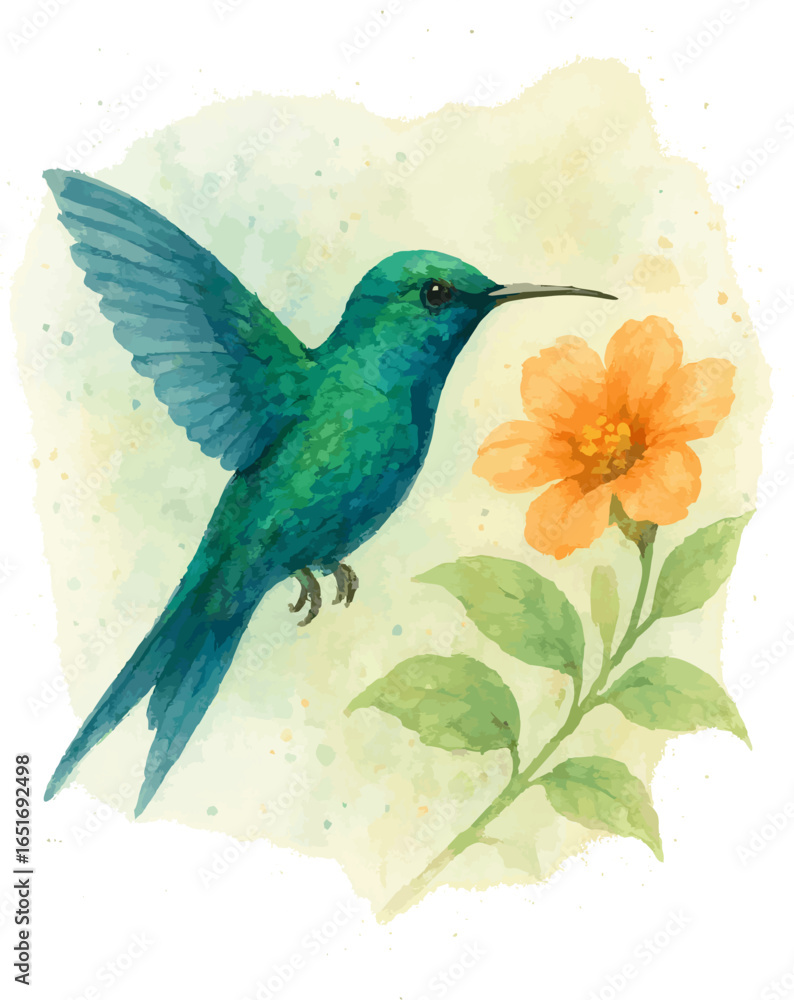 Fototapeta premium Watercolor Bird Illustration Collection – Hand Painted Birds on Branches with Leaves, High Resolution, Transparent