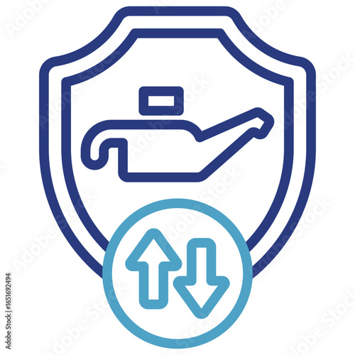 The icon indicates protection or security of stock against price changes or market volatility, while the oil can is a product that is protected against price fluctuations.